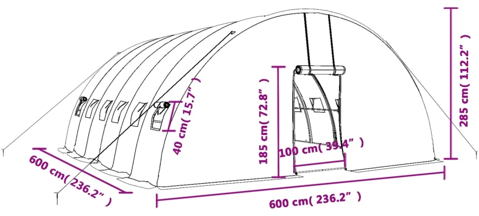 Šiltnamis su plieno rėmu, žalios spalvos, 6x6x2,85m, 36m²