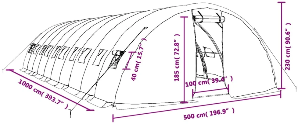Šiltnamis su plieno rėmu, žalios spalvos, 10x5x2,3m, 50m²