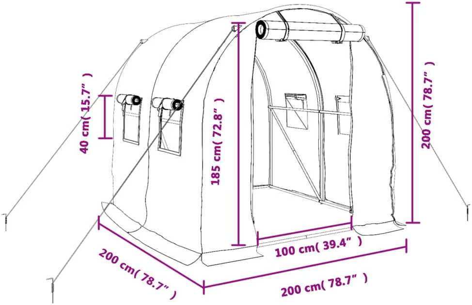 Šiltnamis su plieno rėmu, žalios spalvos, 2x2x2m, 4m²
