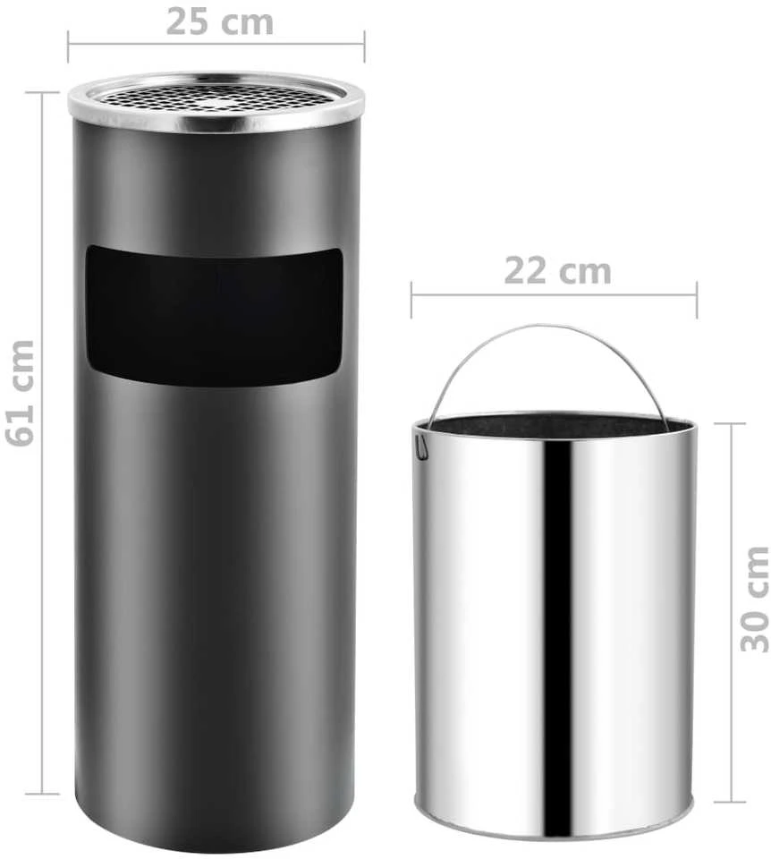 Šiukšliadėžė-peleninė, pilkos spalvos, plienas, 30l