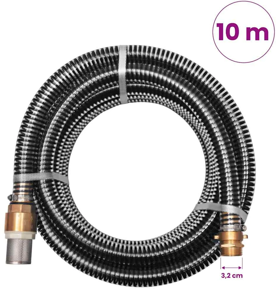 Siurbimo žarna su žalvarinėmis jungtimis, 10 m 25 mm, juoda