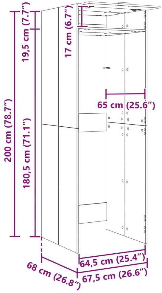Skalbimo mašinos spintelė Juodas ąžuolas 67,5 x 68 x 200 cm