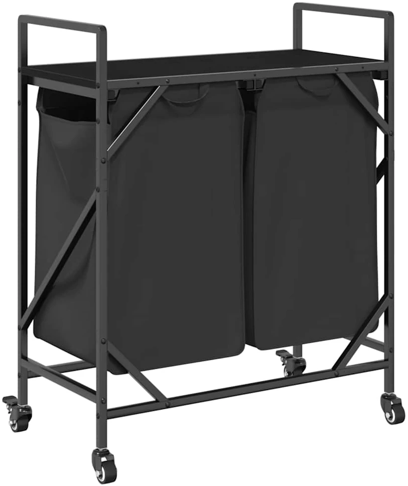 Skalbinių krepšys su ratukais, 2 skyriai, juodo ąžuolo spalvos