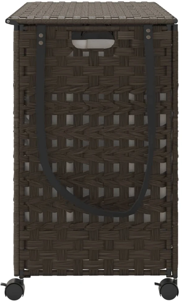Skalbinių krepšys su ratukais, rudas, 66x35x60cm, ratanas