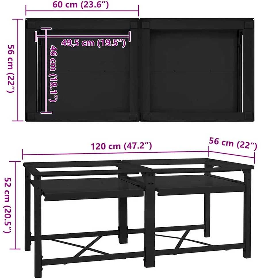Skalbyklės pjedestalas 2 vnt. Juodas 120 x 56 x 52 cm Plienas
