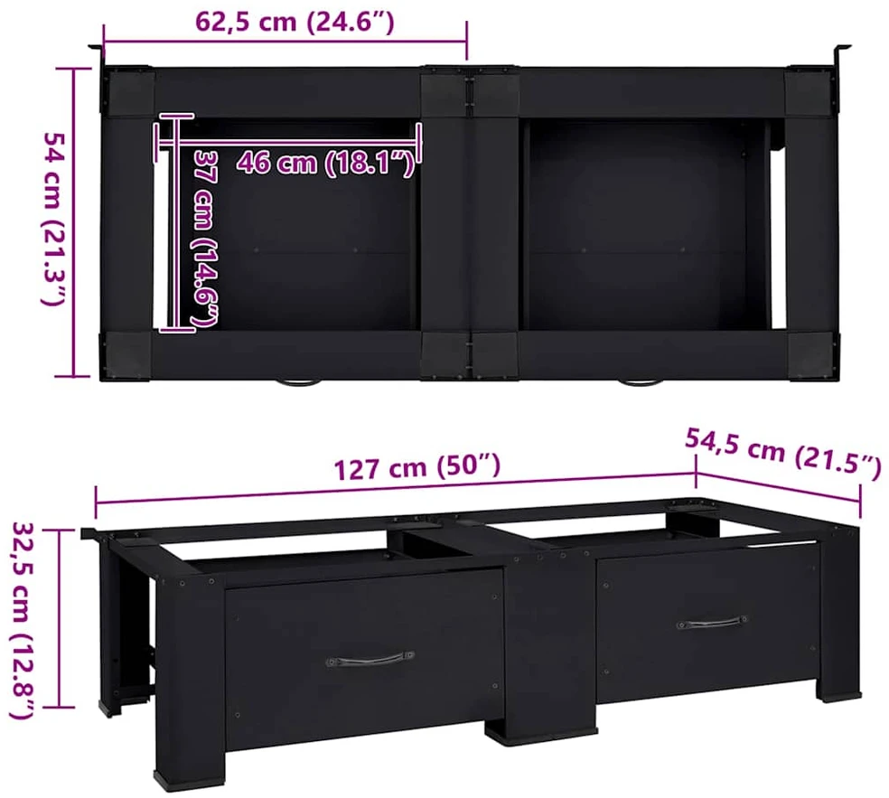 Skalbyklės pjedestalas 2 vnt. Juodas 127 x 54,5 x 32,5 cm