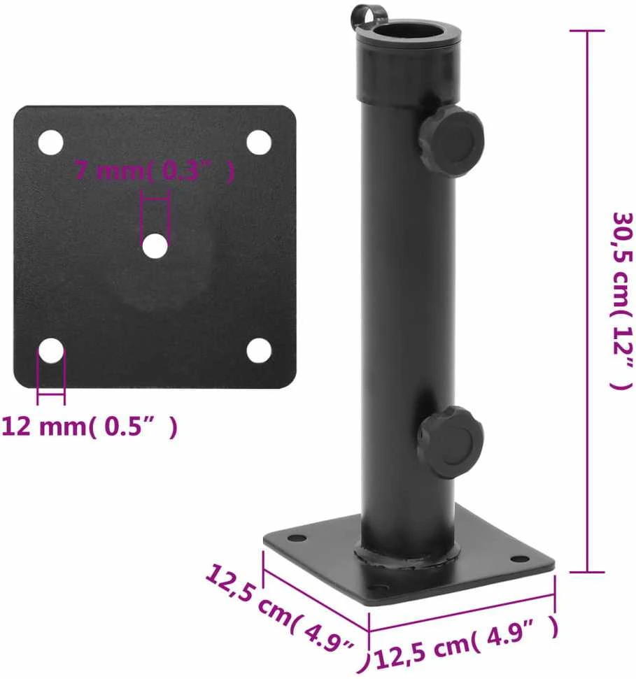 Skėčio nuo saulės pagrindas 38/48mm stulpams, juodas, plienas