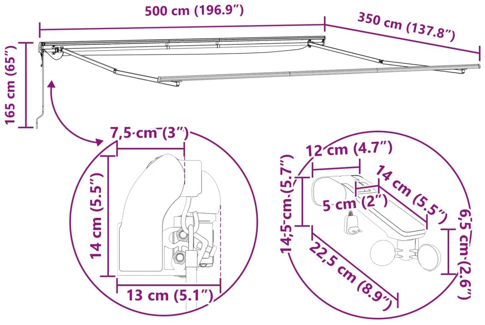 Ištraukiama markizė Įvairiaspalvis 500 × 350 cm Poliesteris