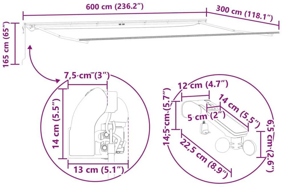 Ištraukiama markizė Raudona ir balta 600 × 300 cm Poliesteris