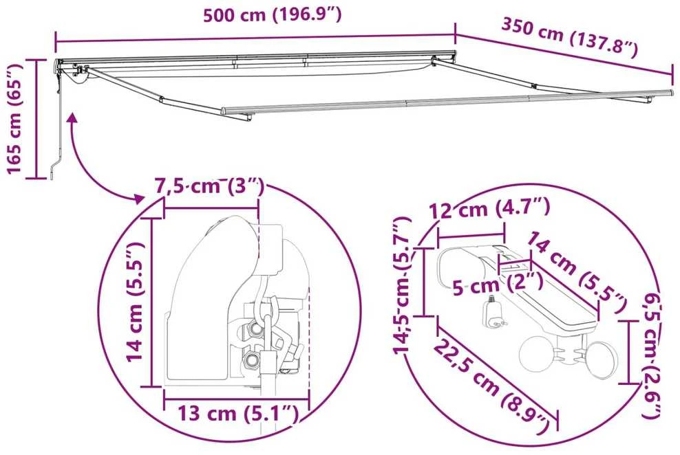 Ištraukiama markizė Žalia ir balta 500 × 350 cm Poliesteris