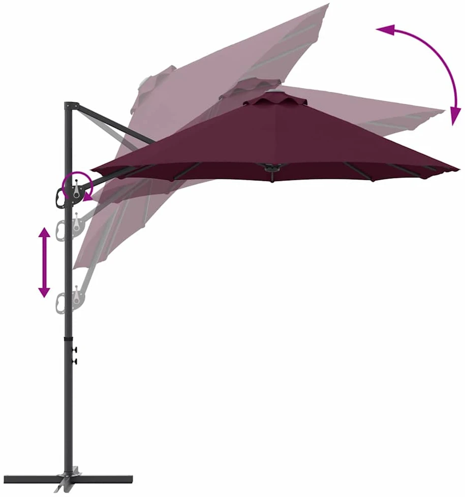 Skėtis nuo saulės Bordo raudona 372 x 198 x 243 cm