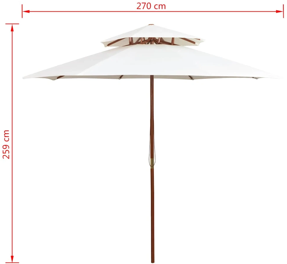 Skėtis nuo saulės, kreminis baltas, 270x270cm, medinis kotas