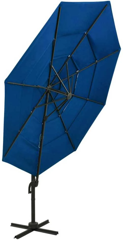 Sodo skėtis su aliuminio stulpu, mėlynas, 3x3m, 4 aukščių