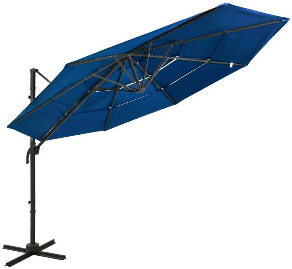 Sodo skėtis su aliuminio stulpu, mėlynas, 3x3m, 4 aukščių