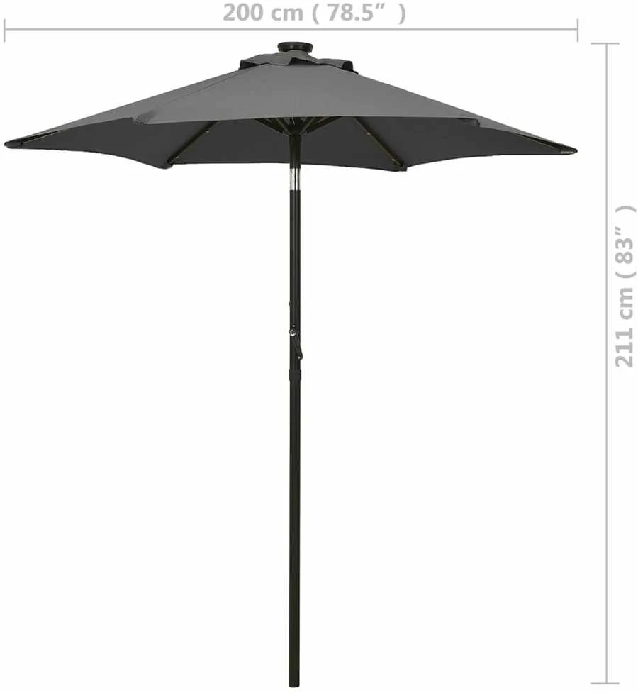 Sodo skėtis nuo saulės su LED, antracito, 200x211cm, aliuminis