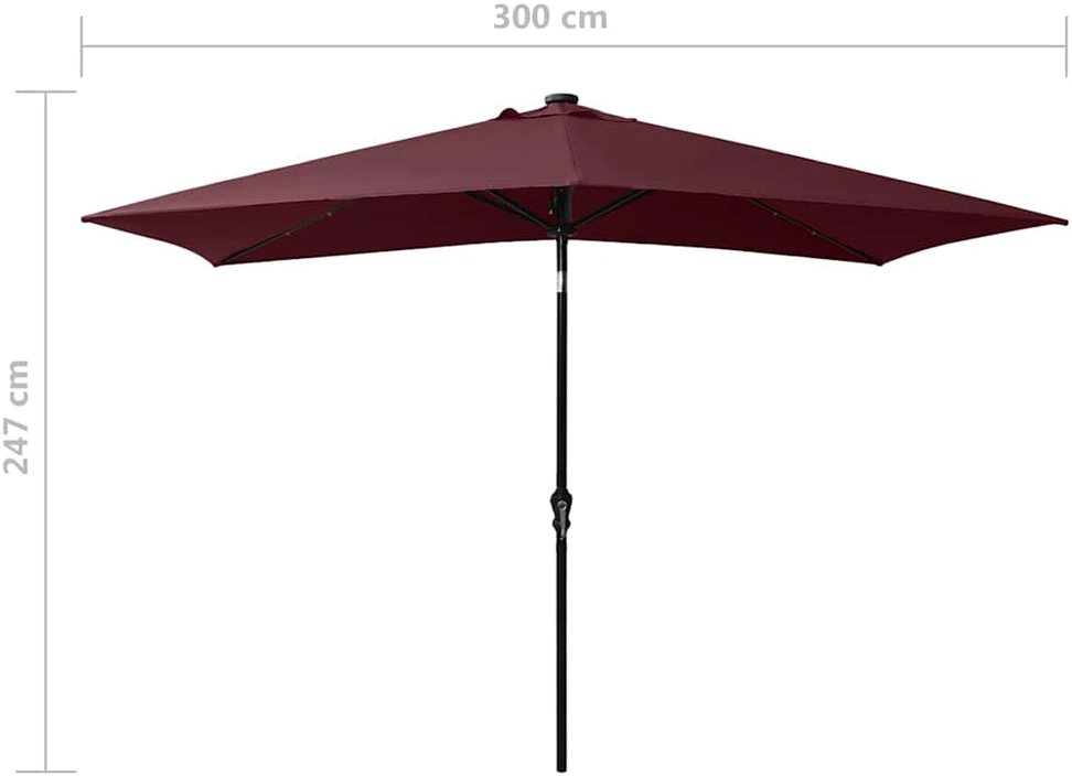 Skėtis nuo saulės su LED ir plieniniu stulpu, raudonas, 2x3m