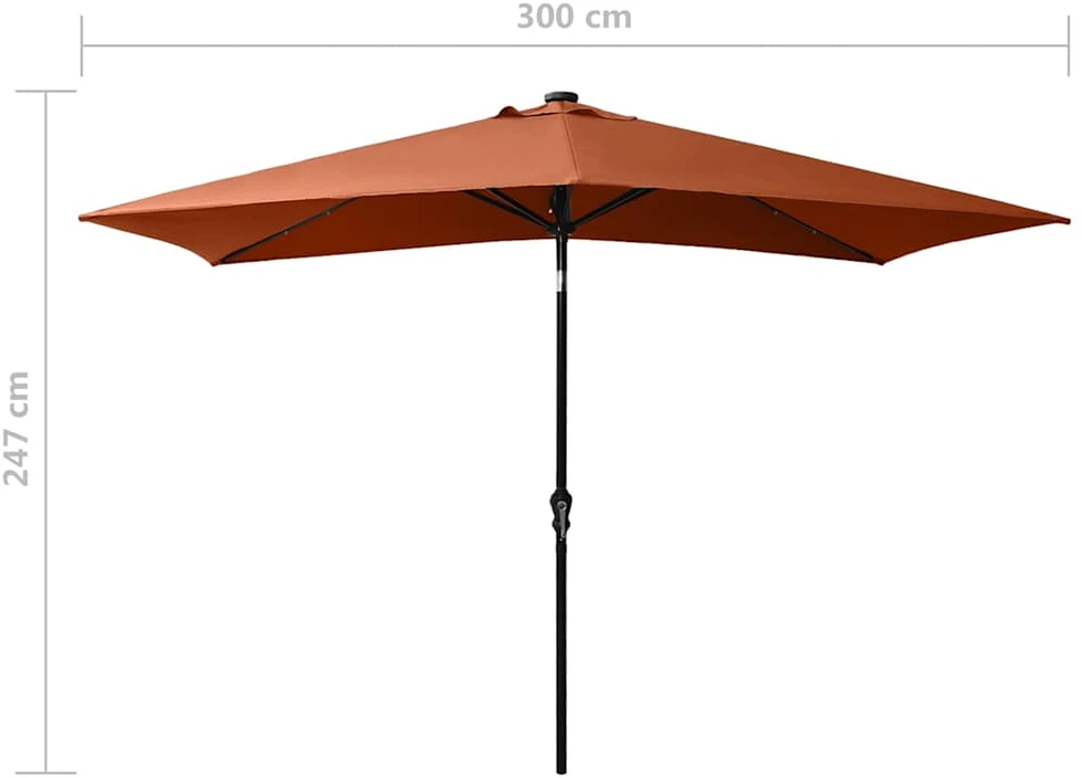 Skėtis nuo saulės su LED ir plieniniu stulpu, terakota, 2x3m