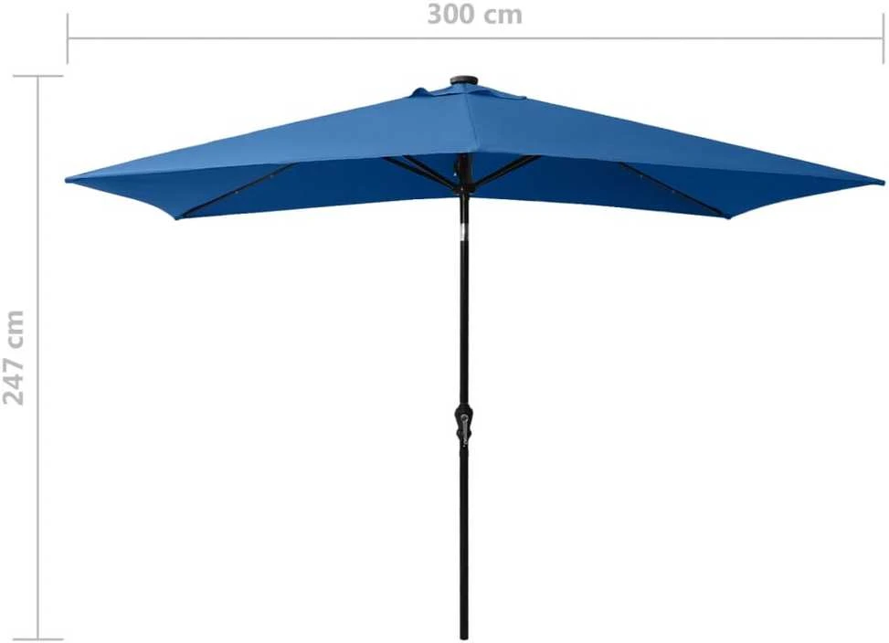 Skėtis nuo saulės su LED ir plieniniu stulpu, mėlynas, 2x3m