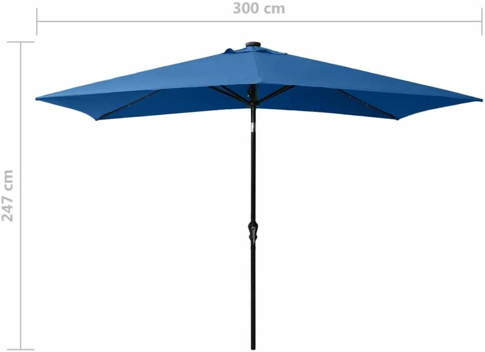 Skėtis nuo saulės su LED ir plieniniu stulpu, mėlynas, 2x3m