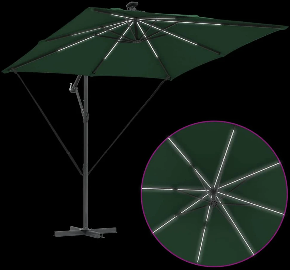 Skėtis nuo saulės su LED juostelėmis Žalia 249 x 249 x 250 cm