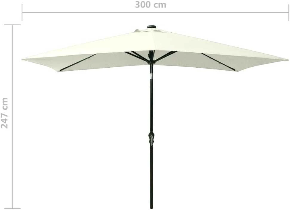 Sodo skėtis nuo saulės su LED ir plieniniu stulpu, smėlio, 2x3m