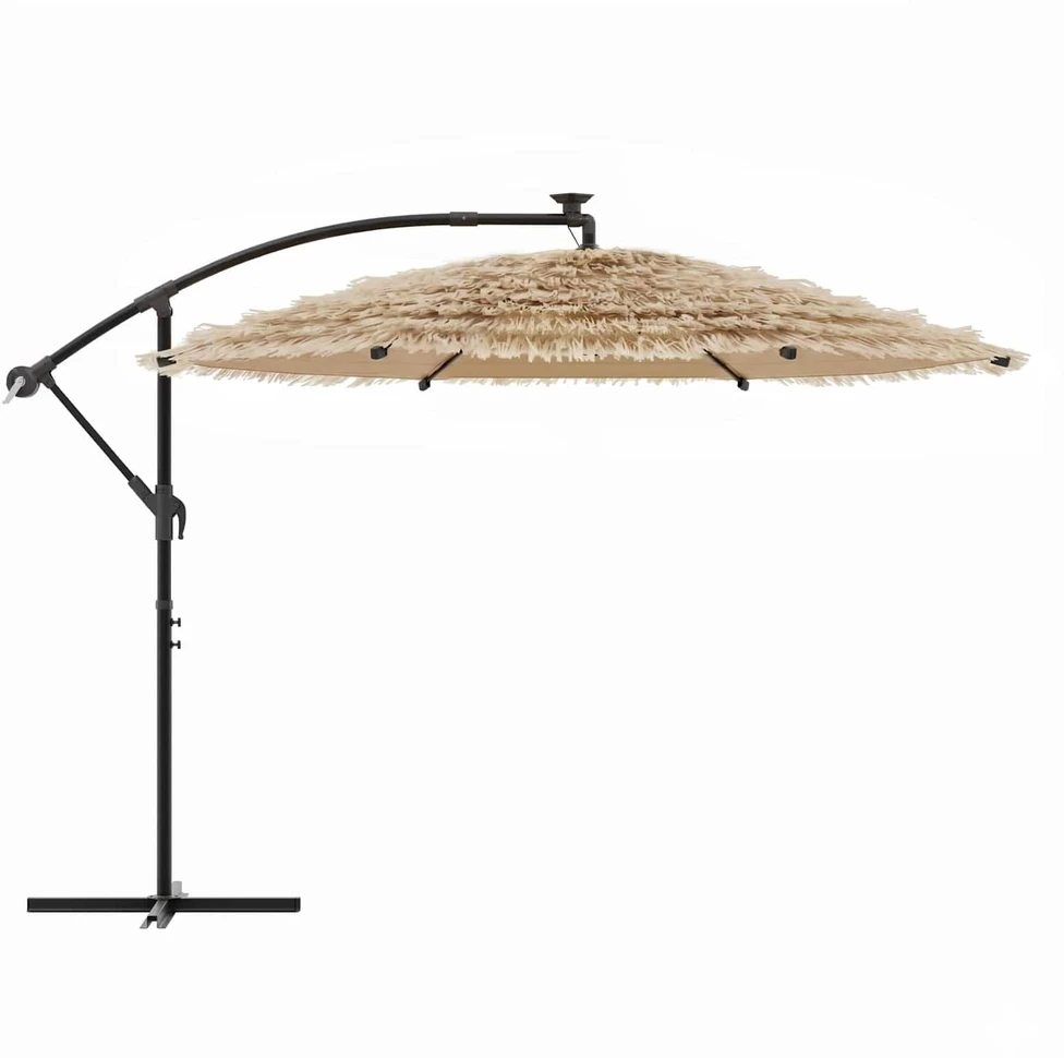 Skėtis nuo saulės su LED/plieniniu stulpu, rudas, 246x246x230cm