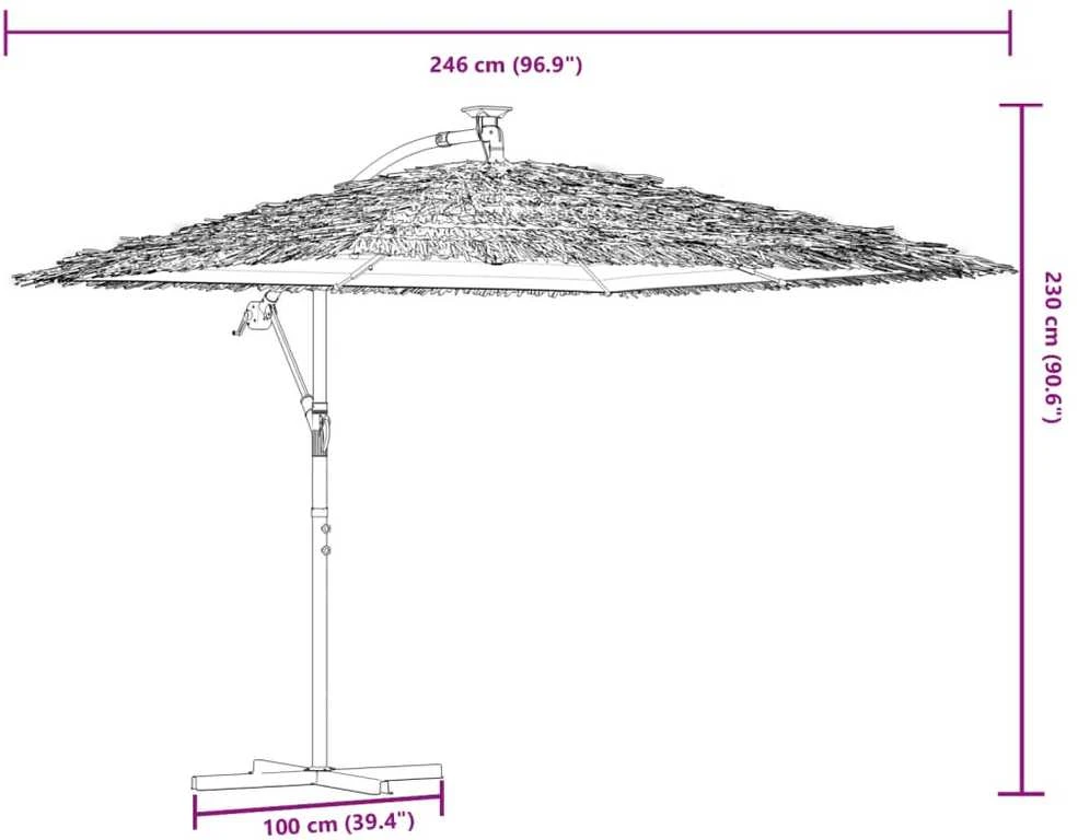 Skėtis nuo saulės su LED/plieniniu stulpu, rudas, 246x246x230cm