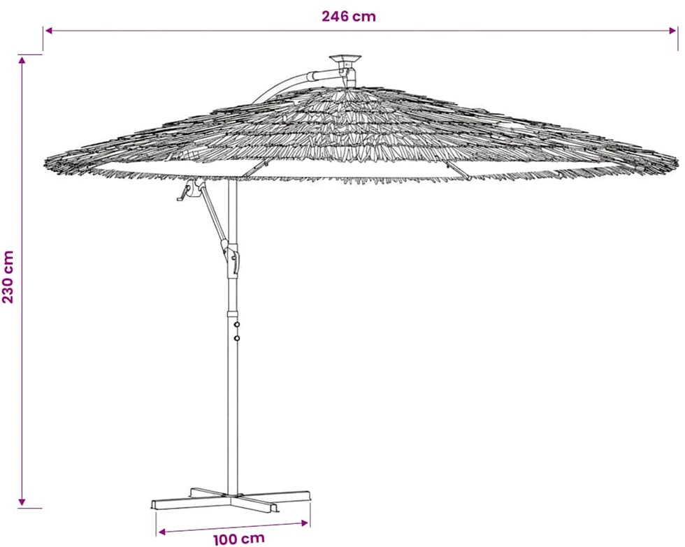 Skėtis nuo saulės su LED/plieniniu stulpu, rudas, 246x246x230cm