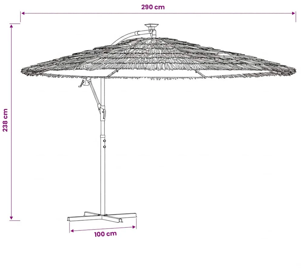 Skėtis nuo saulės su LED/plieniniu stulpu, rudas, 290x290x238cm