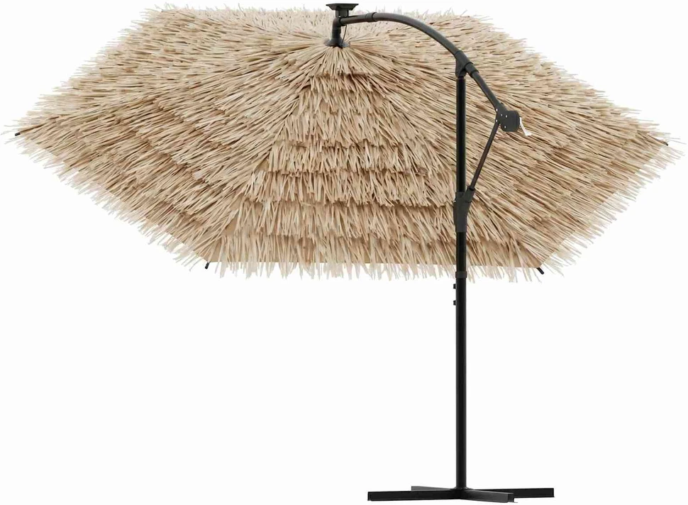 Skėtis nuo saulės su LED/plieniniu stulpu, rudas, 269x269x235cm