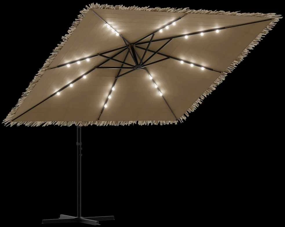 Skėtis nuo saulės su LED/plieniniu stulpu, rudas, 246x246x230cm