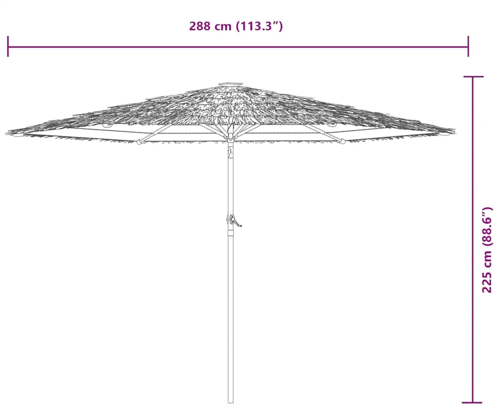 Skėtis nuo saulės su LED/plieniniu stulpu, rudas, 288x288x225cm