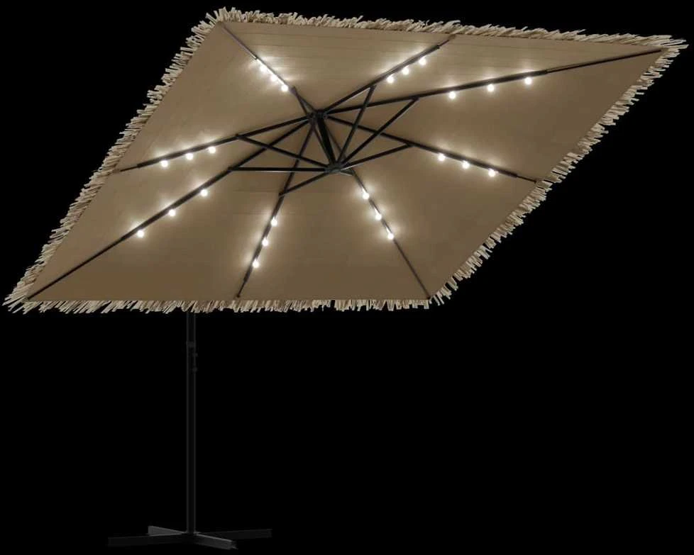 Skėtis nuo saulės su LED/plieniniu stulpu, rudas, 269x269x235cm
