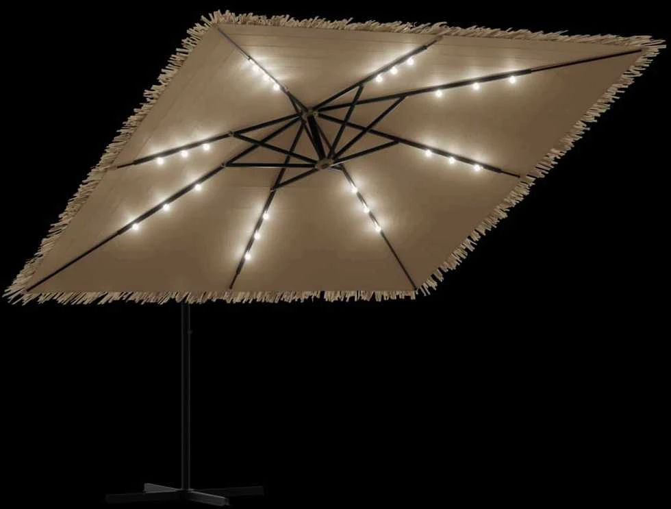 Skėtis nuo saulės su LED/plieniniu stulpu, rudas, 290x290x238cm
