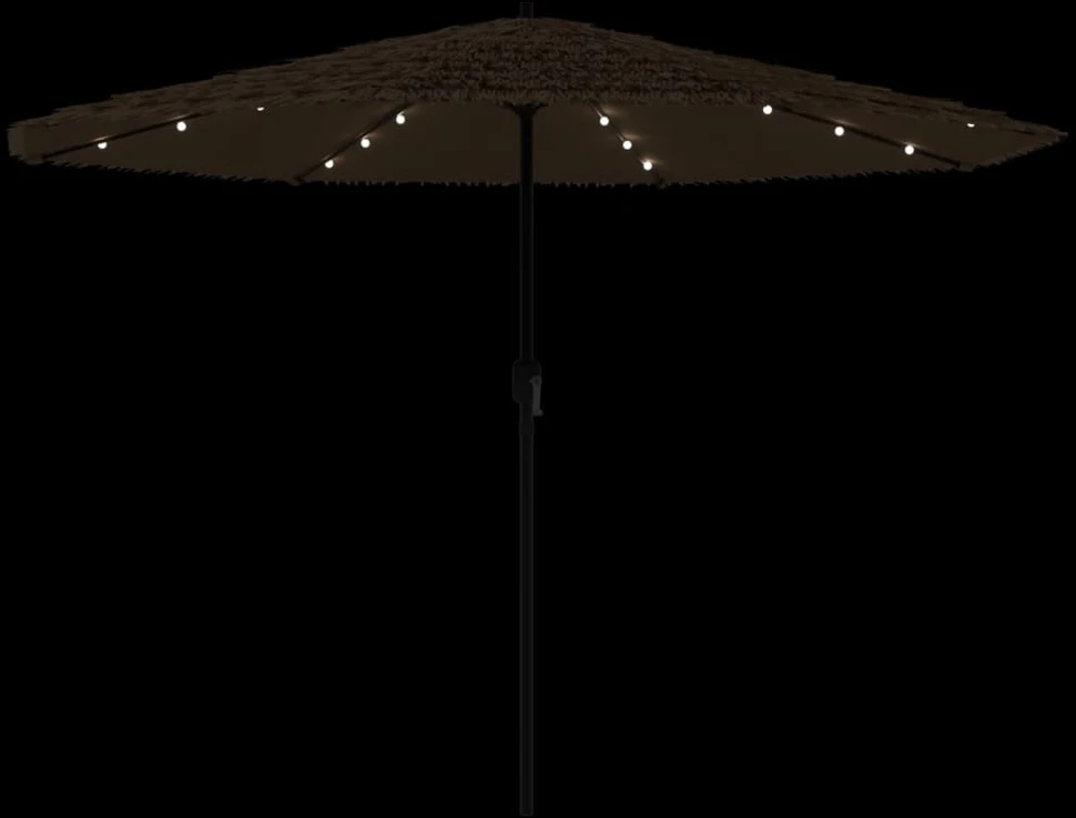 Skėtis nuo saulės su LED/plieniniu stulpu, rudas, 324x324x247cm