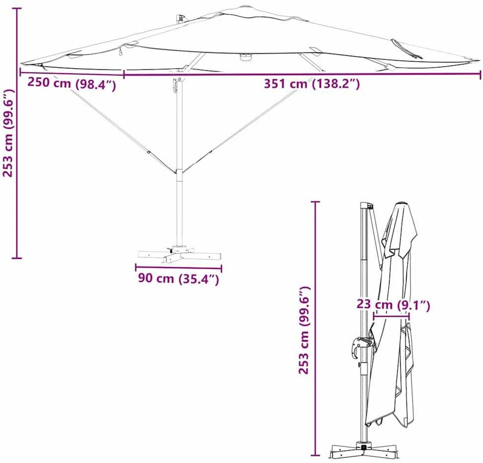 Skėtis nuo saulės 351 x 250 x 253 cm Poliesteris ir aliuminis
