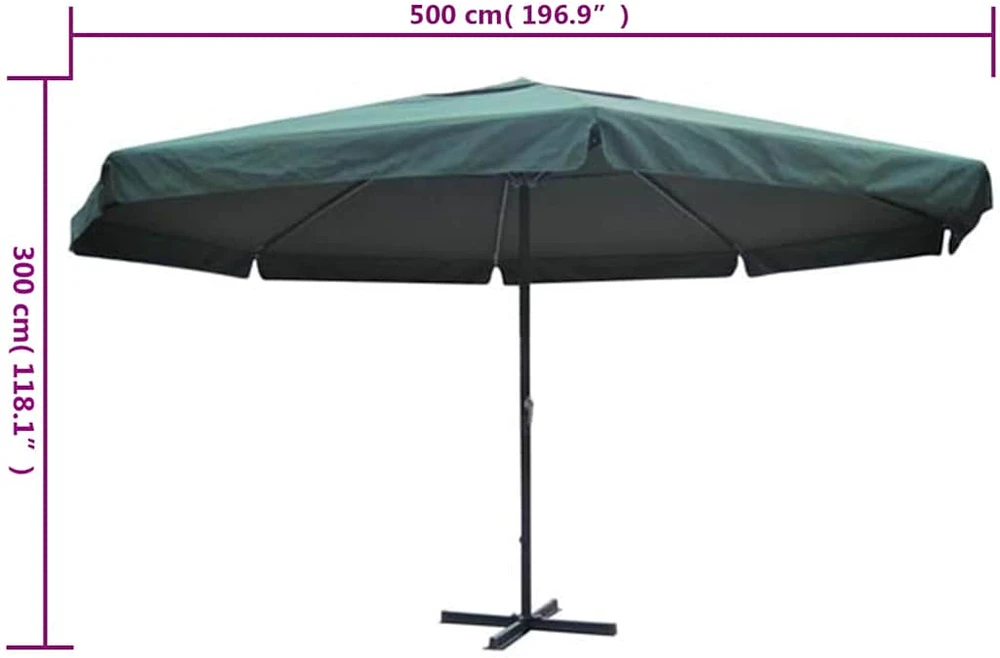 Skėtis nuo saulės, žalios spalvos, 500cm, aliuminis