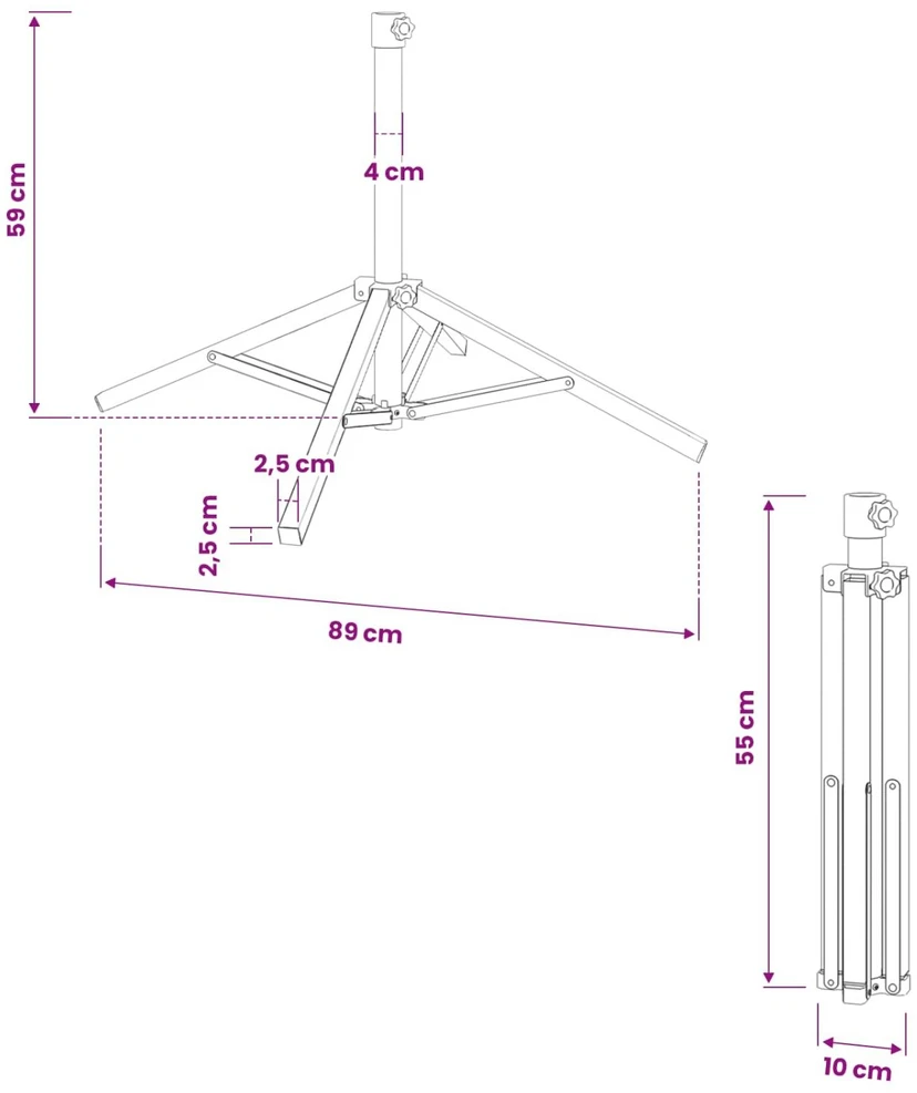 Skėtis stovai Balta Plienas skirtas 25-32 mm Stulpas