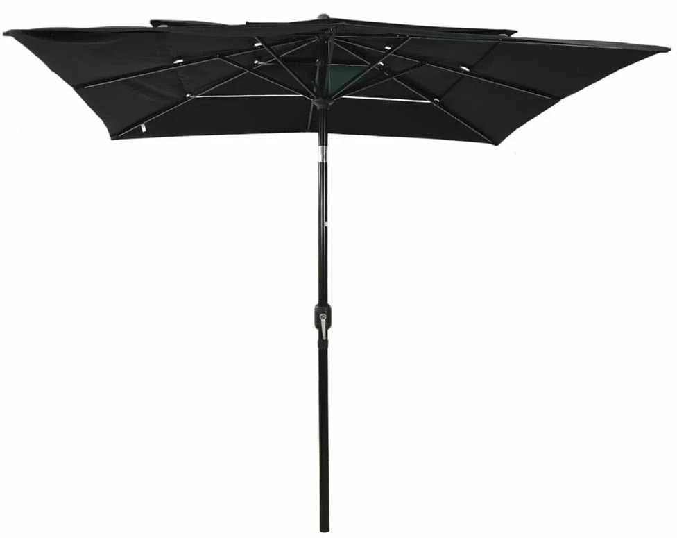 Sodo skėtis su aliuminio stulpu, juodas, 2,5x2,5m, 3 aukščių