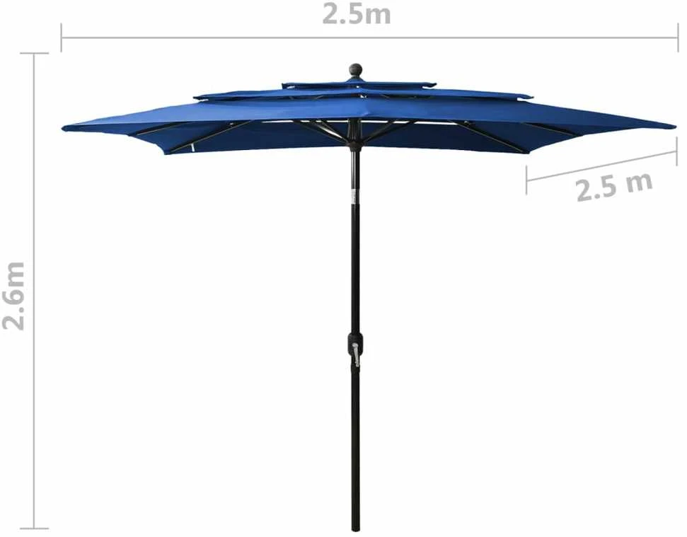 Sodo skėtis su aliuminio stulpu, mėlynas, 2,5x2,5m, 3 aukščių