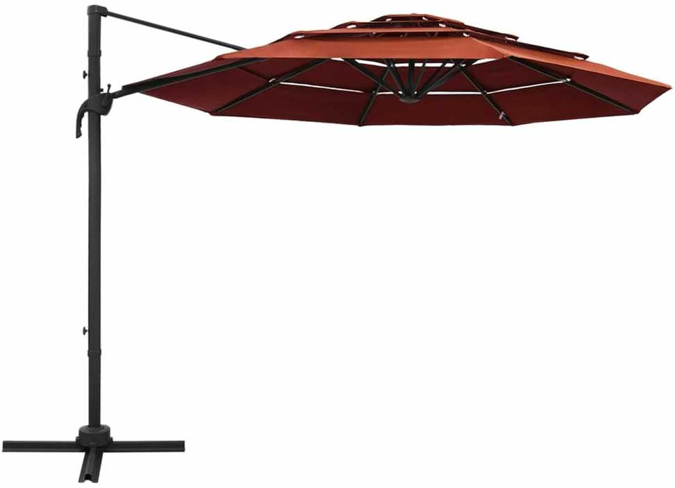 Sodo skėtis su aliuminio stulpu, terakota, 3x3m, 4 aukščių