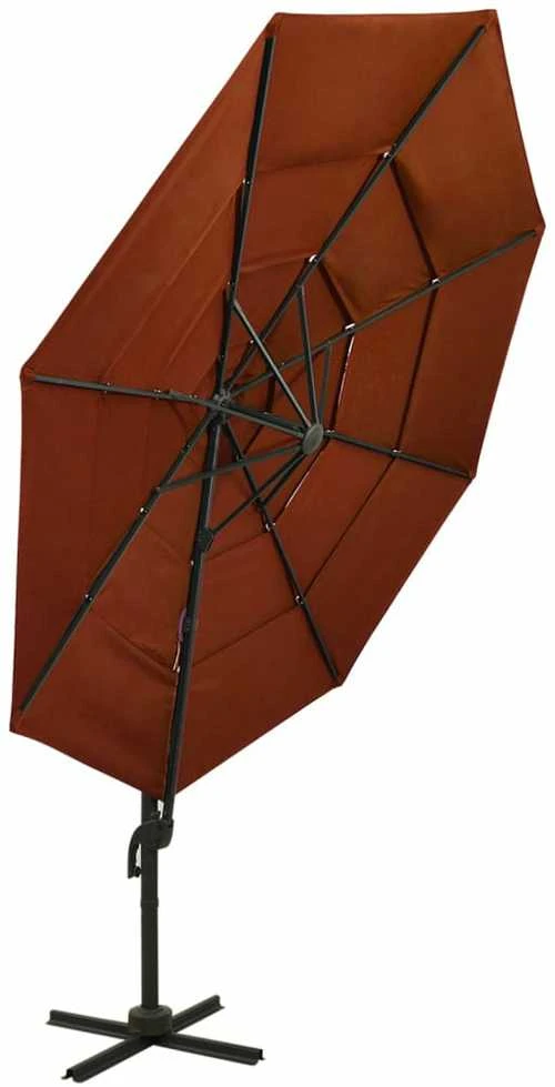 Sodo skėtis su aliuminio stulpu, terakota, 3x3m, 4 aukščių