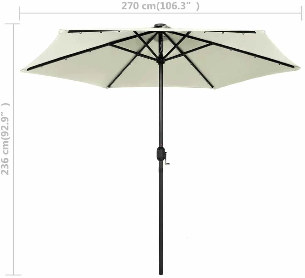 Sodo skėtis su LED ir aliuminio stulpu, smėlio baltas, 270cm