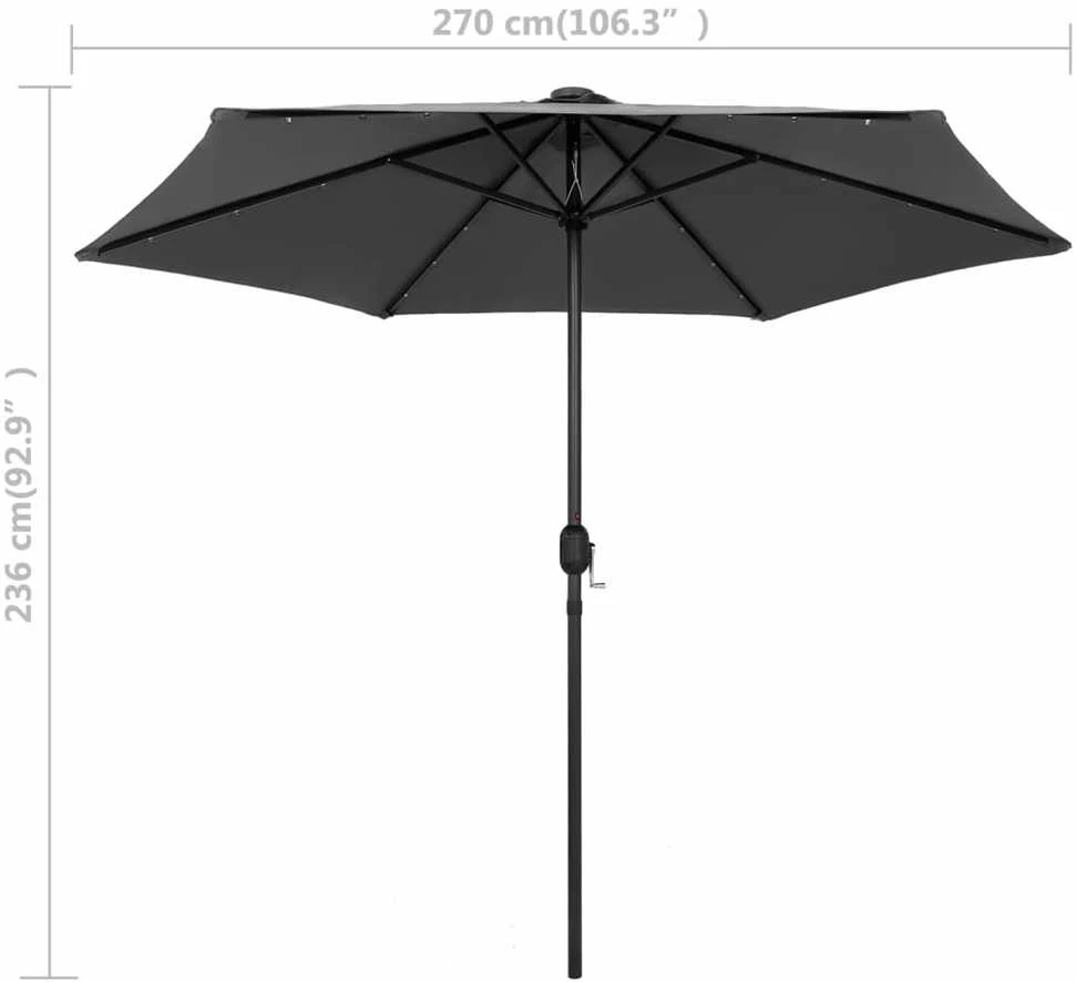 Sodo skėtis su LED ir aliuminio stulpu, antracito, 270cm