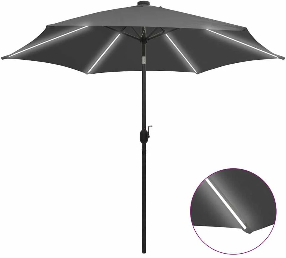 Sodo skėtis su LED ir aliuminio stulpu, antracito, 300cm