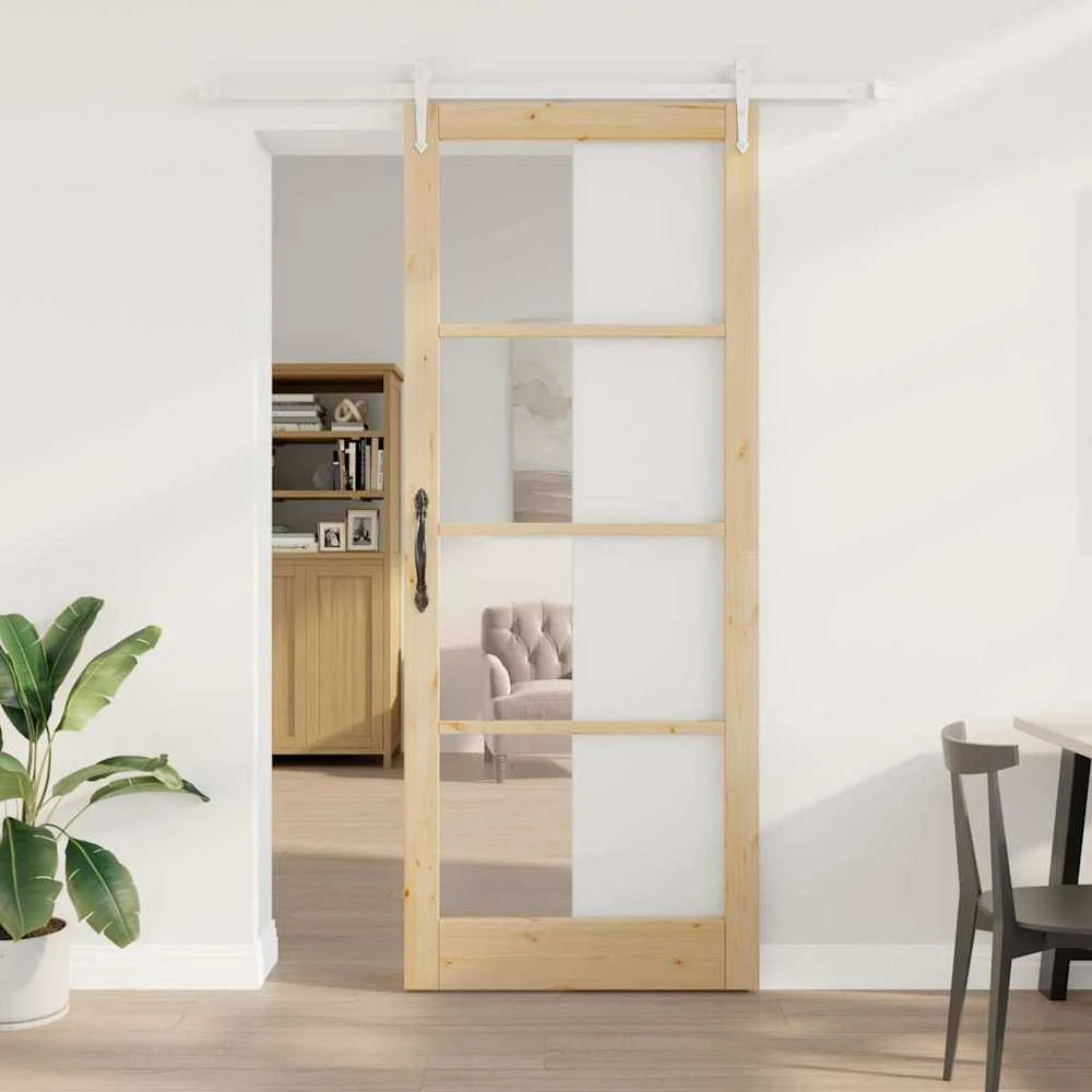 Slankios durys 93 x 232 cm Tvirtos pušies mediena ir stiklas