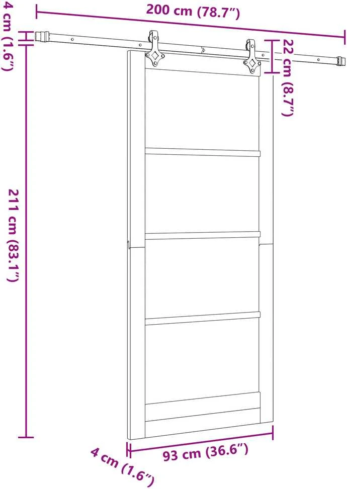 Slankios durys 93 x 211 cm Tvirtos pušies mediena ir stiklas
