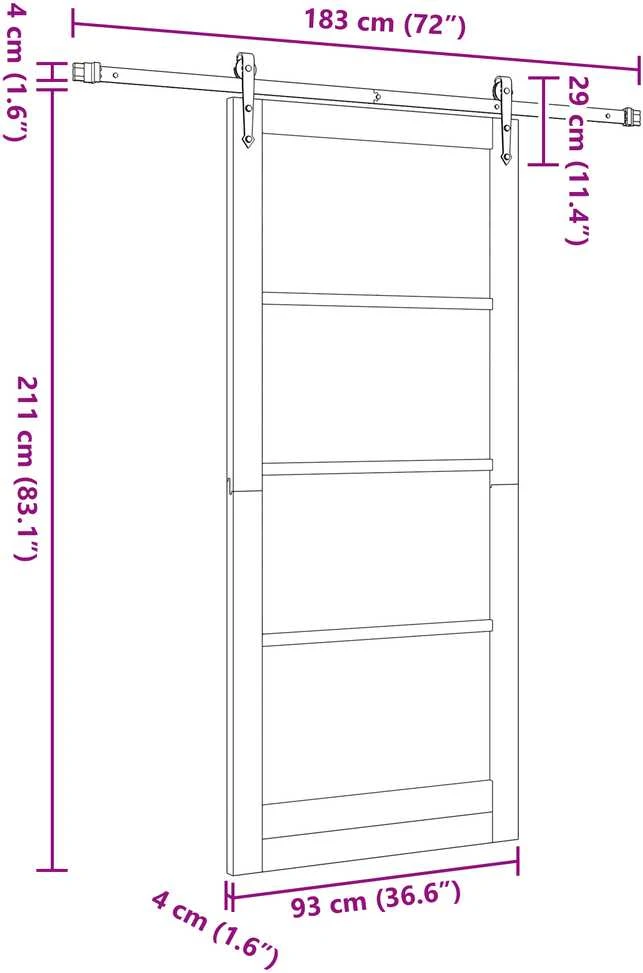 Slankios durys 93 x 211 cm Tvirtos pušies mediena ir stiklas