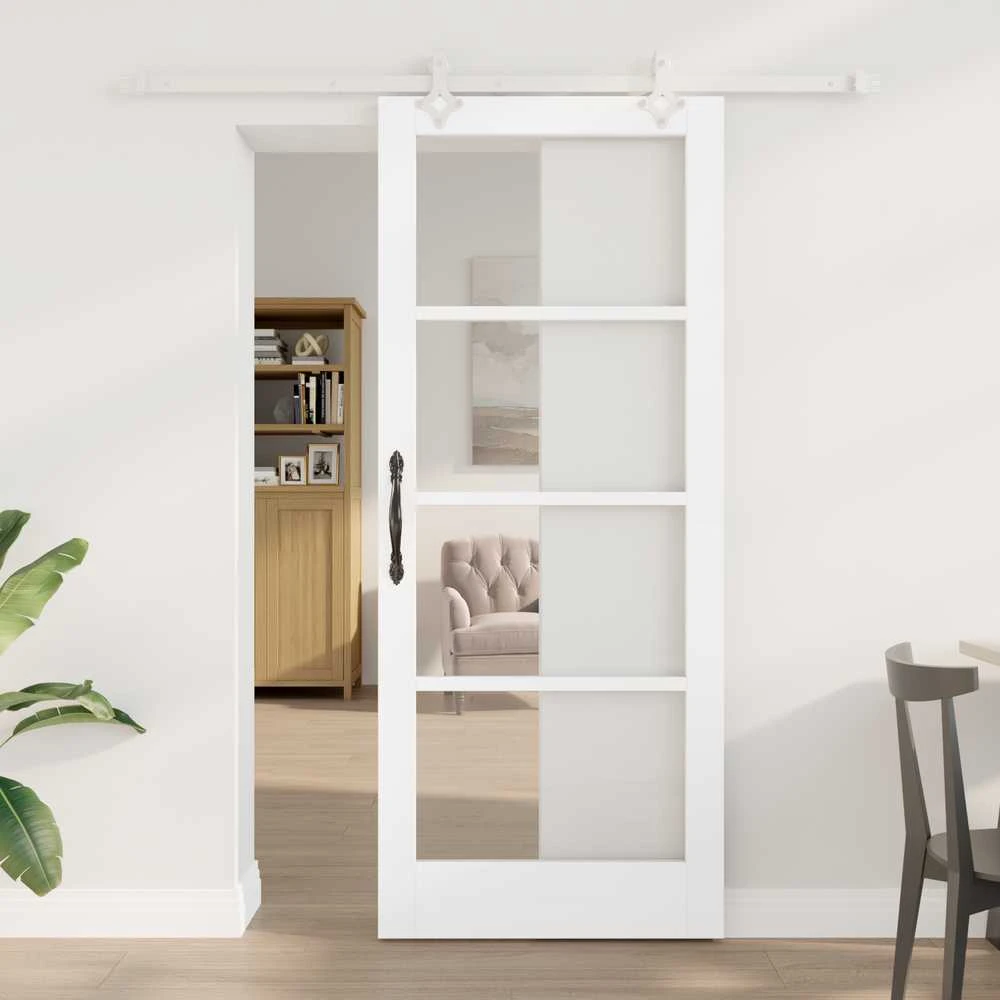 Slankios durys 83 x 202 cm Tvirtos pušies mediena ir stiklas