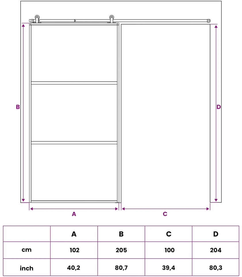 Slankios durys 102 x 205 cm Grūdintas stiklas ir aliuminis